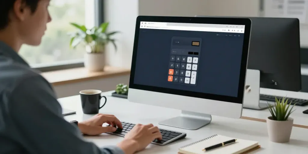 Calculator Online tools displayed on a computer in a modern workspace with natural light.